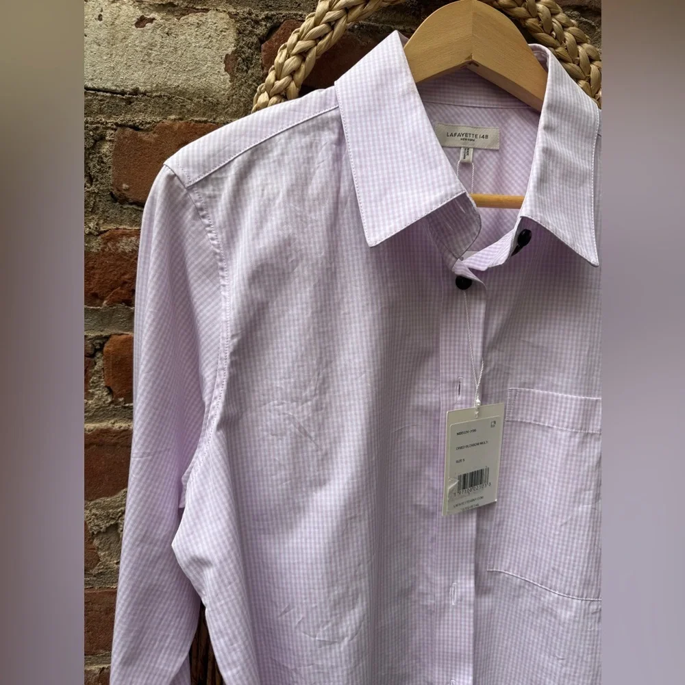 Lafayette 148 micro gingham cotton poplin Button-Up shirt - Picture 3 of 11